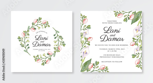 wedding invitation template with watercolor floral