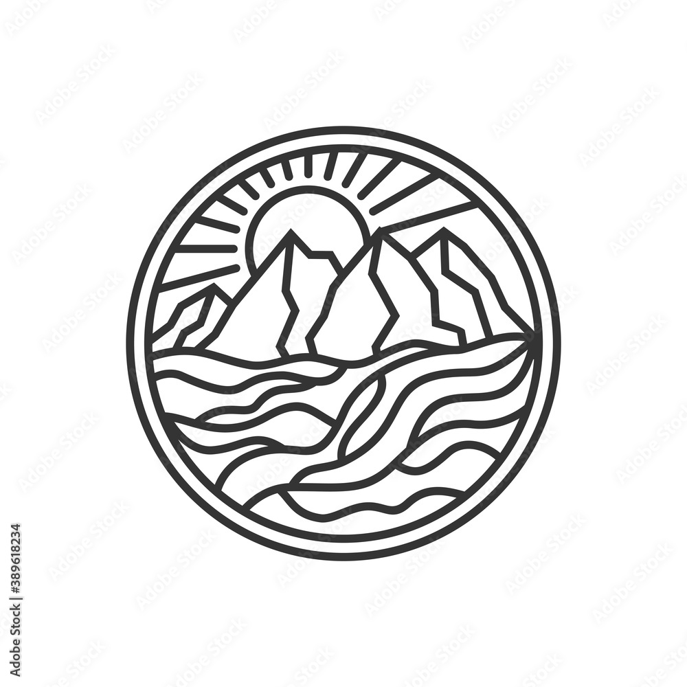 mountain logo design template with line art style vector mountain logo design template with line art style vector
