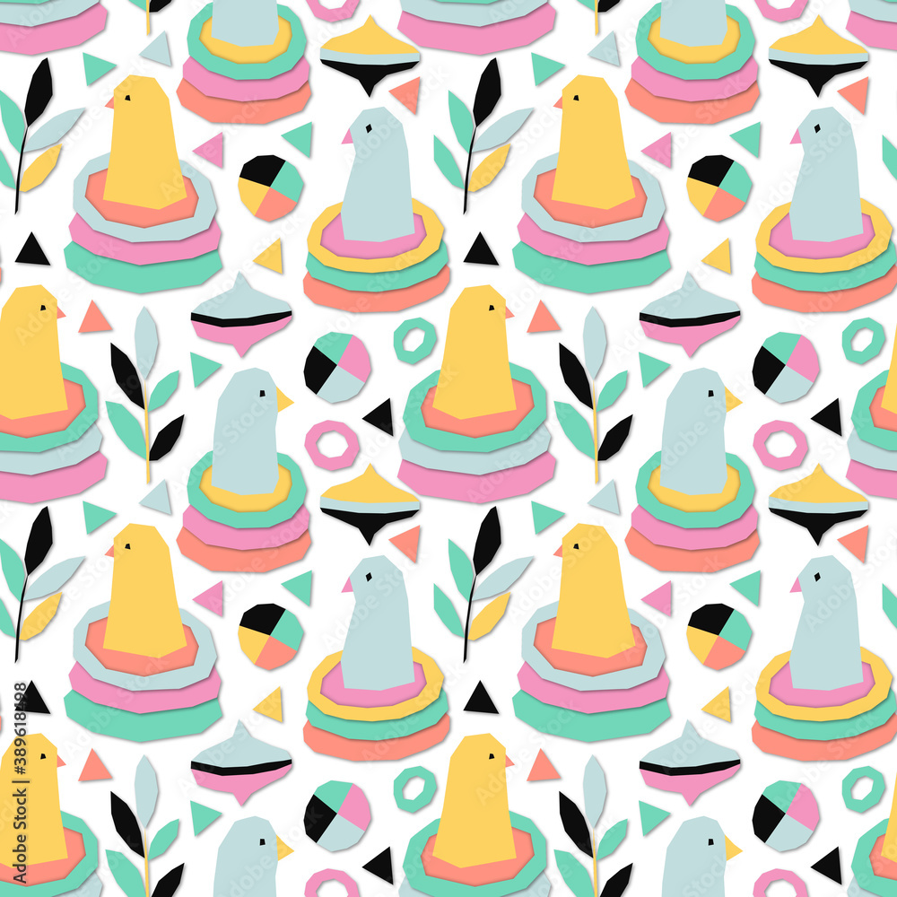 Seamless pattern in applique style with kids balls and toys Seamless pattern in applique style with kids balls and toys