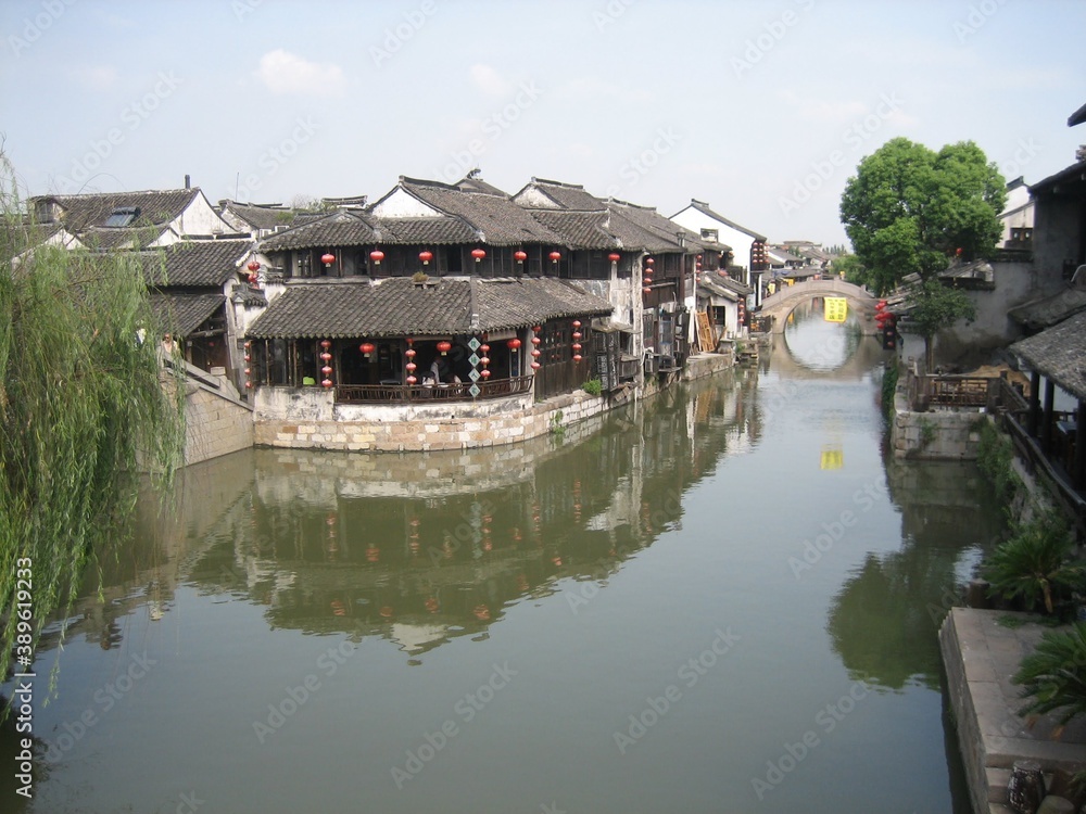 Historical Chinese house at the river in the city Historical Chinese house at the river in the city