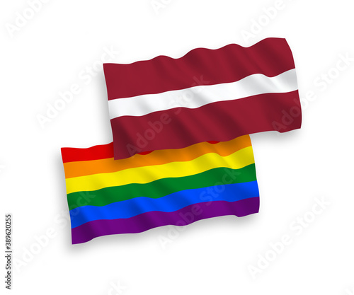 Flags of Latvia and Rainbow gay pride on a white background