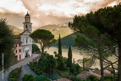 Beautiful landscape of Vico Morcote in the mountains of Canton Ticino in Switzerland