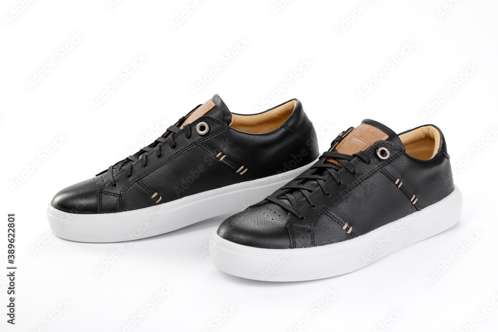 Men's comfortable black leather shoes on white background Men's comfortable black leather shoes on white background