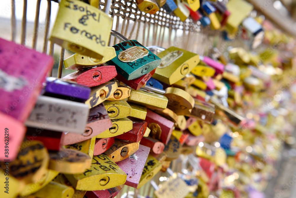 Fototapeta premium Love Padlocks at Pont des Arts in Paris, France