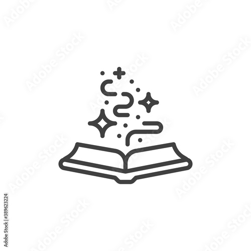 Fantasy book with magic stars line icon. linear style sign for mobile concept and web design. Open magic book pages outline vector icon. Symbol, logo illustration. Vector graphics