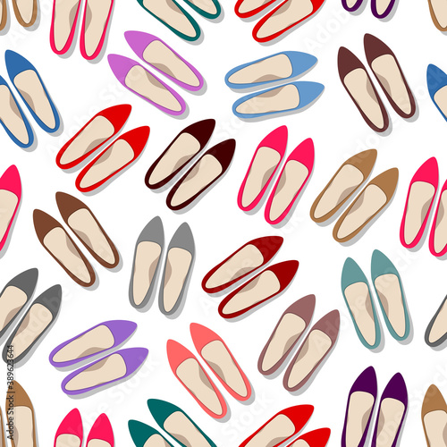 Seamless pattern of many colored woman's shoes over white background