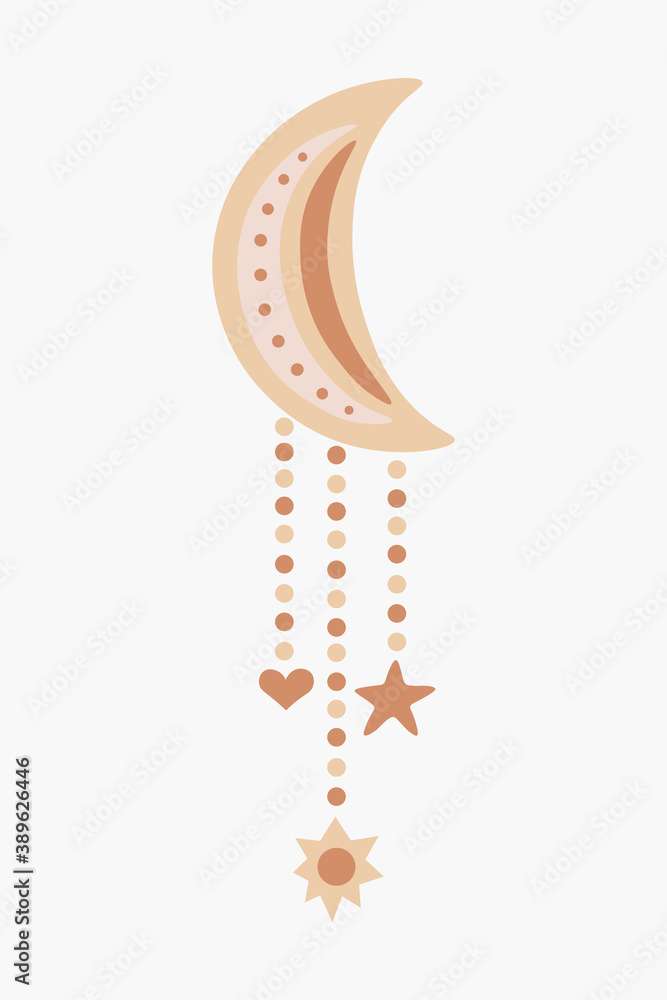 Scandinavian hanging baby toy, mobile for crib new born. Hand drawn vector element for nursery decoration, baby shower, birthday, children's party, poster, invitation, postcard, kids clothes Scandinavian hanging baby toy, mobile for crib new born. Hand drawn vector element for nursery decoration, baby shower, birthday, children's party, poster, invitation, postcard, kids clothes