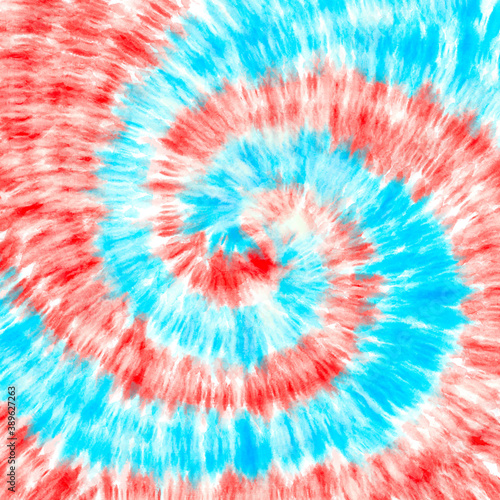 Fototapeta Naklejka Na Ścianę i Meble -  Tye Dye blue red white spiral background.
