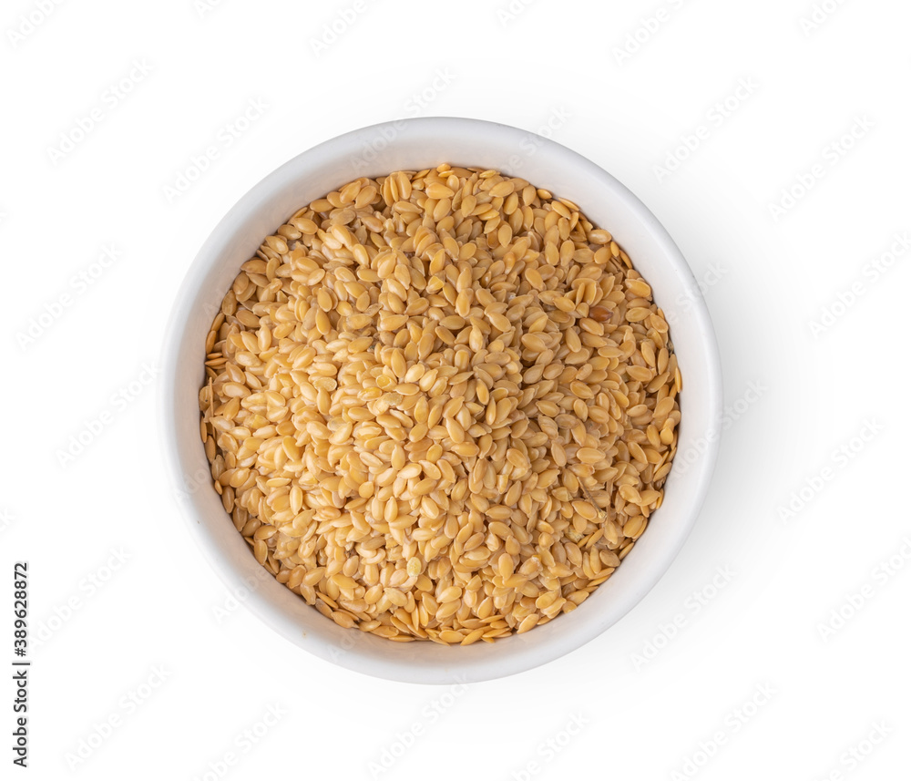 flax seeds in white bowl on white background flax seeds in white bowl on white background