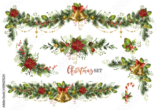 Christmas decor elements set for your design. Garland festive set.