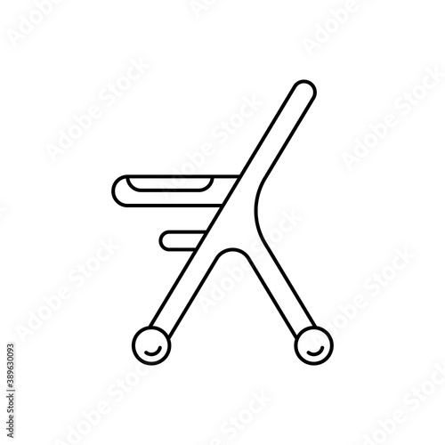 Baby high chair. Linear icon of children goods. Black simple illustration of special wheeled seat. Contour isolated vector pictogram on white background