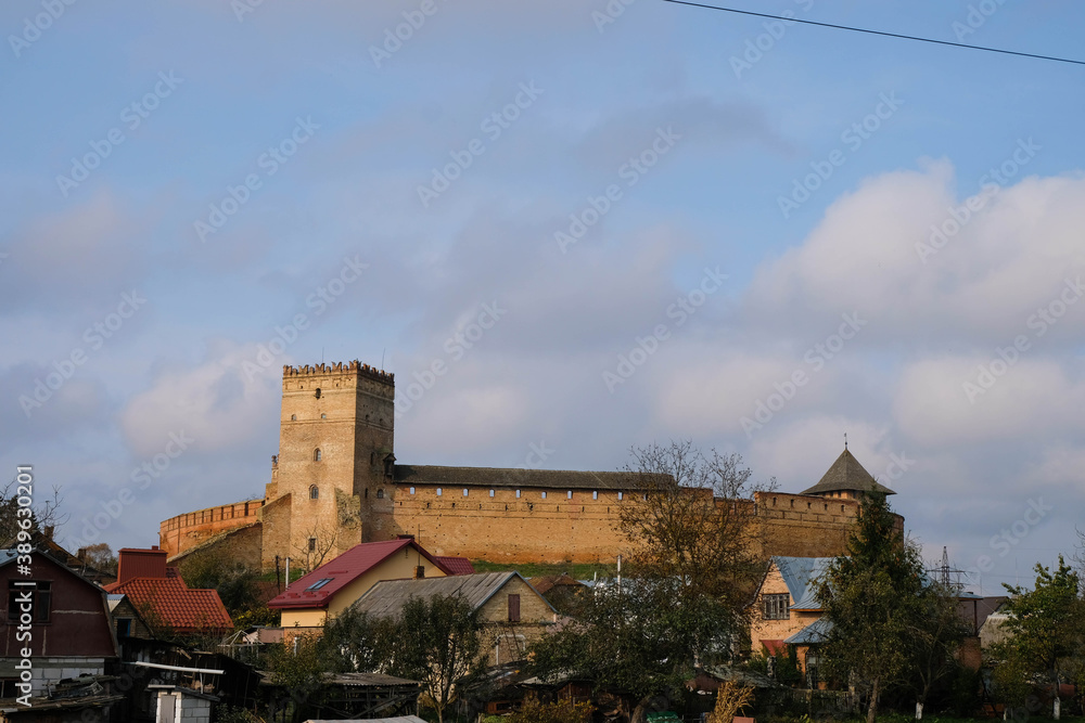Medieval Lubart castle on the hill. The old town of Lutsk, Volyn, Ukraine. Ukrainian tourism. Copy space.