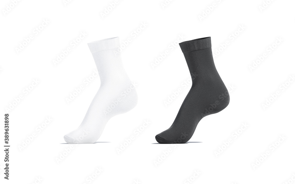 Blank black and white long socks mockup on tiptoe, isolated Blank black and white long socks mockup on tiptoe, isolated