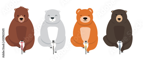 Sweet and cute bear on a bicycle set