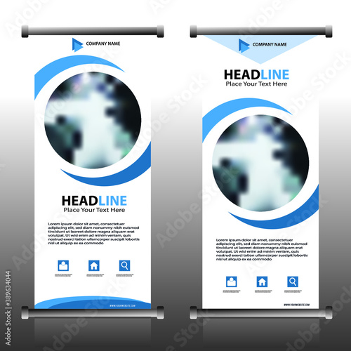 Blue and red roll up business banner design vertical template vector, cover presentation abstract geometric background, modern publication display and flag-banner, layout in rectangle