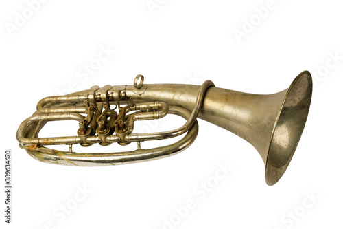 Old vintage tenor horn isolated on a white background