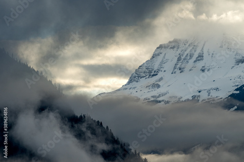 Khutzeymateen Grizzly Bear Sanctuary covered in the snow and fog in Canada photo