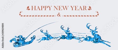 Element of Christmas composition.Texture silhouette of Santa Claus rushing fast in reindeer harness