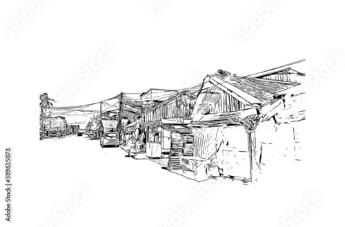 Building view with landmark of Catbalogan is the capital of the province of Samar, Philippines. Hand drawn sketch illustration in vector.