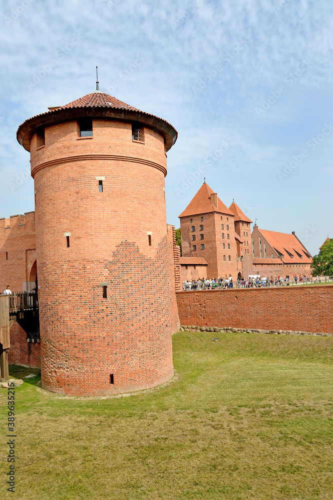 Round watchtower of the chivalrous castle of the Teutonic Order. Marlbork, Poland