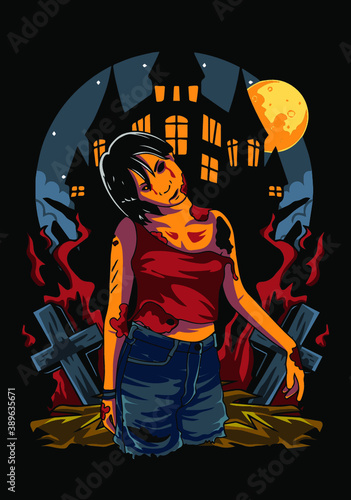 zombi girl halloween for tshirt