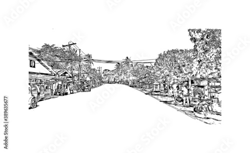 Building view with landmark of Catbalogan is the capital of the province of Samar, Philippines. Hand drawn sketch illustration in vector.