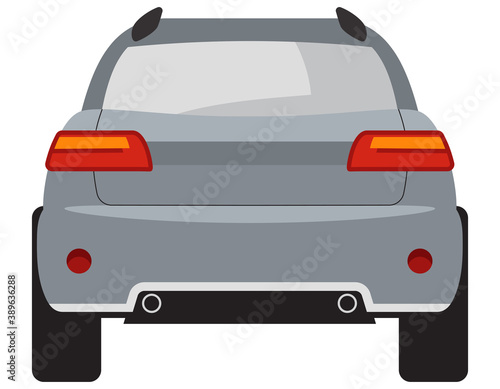 SUV back view. Grey automobile in cartoon style.