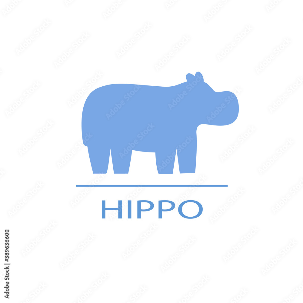 Vector hippo silhouette view side for retro logos, emblems, badges, labels template vintage design element. Isolated on white background