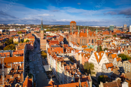 Aerial view of the old town of Gdansk with amazing architecture, Poland