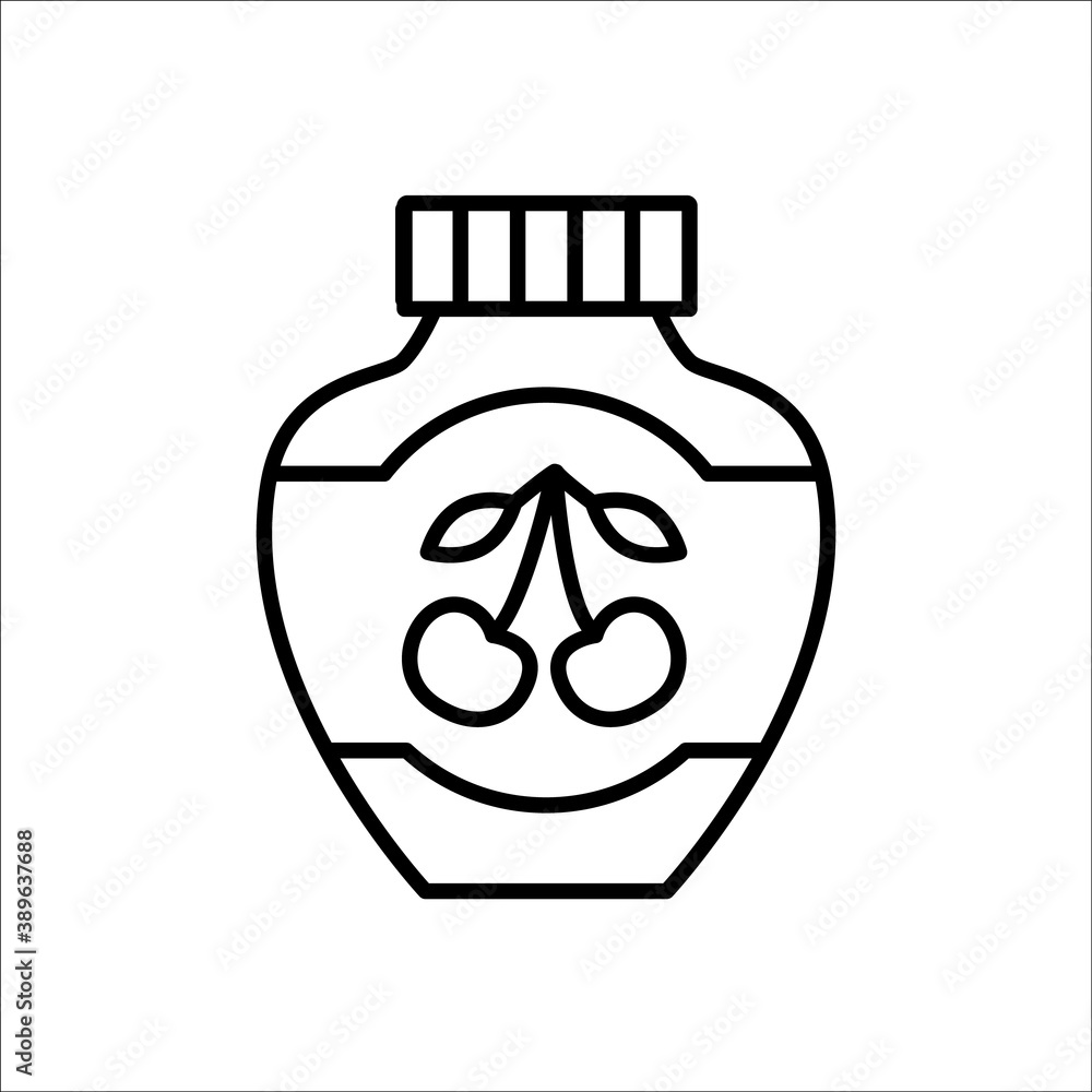 Cherry jam jar. Vector line icon. Canned fruit jelly. Isolated object Cherry jam jar. Vector line icon. Canned fruit jelly. Isolated object