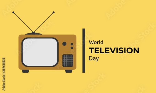 World Television Day Illustration. Old TV Icon in flat Design Style. Vector Isolated with Yellow Background. Use for Banner, Poster, web, advertising, Promotion