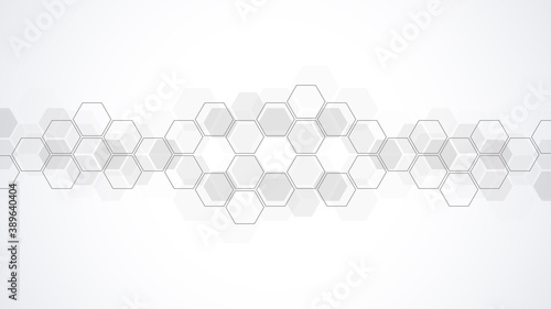 Abstract background with geometric shapes and hexagon pattern. Illustration for medicine, technology or science design.