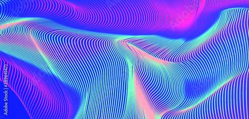 Glitchy and distorted surface of lines. Abstract technology background.