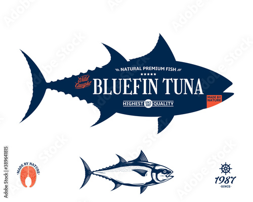 Vector bluefin tuna label isolated on a white background