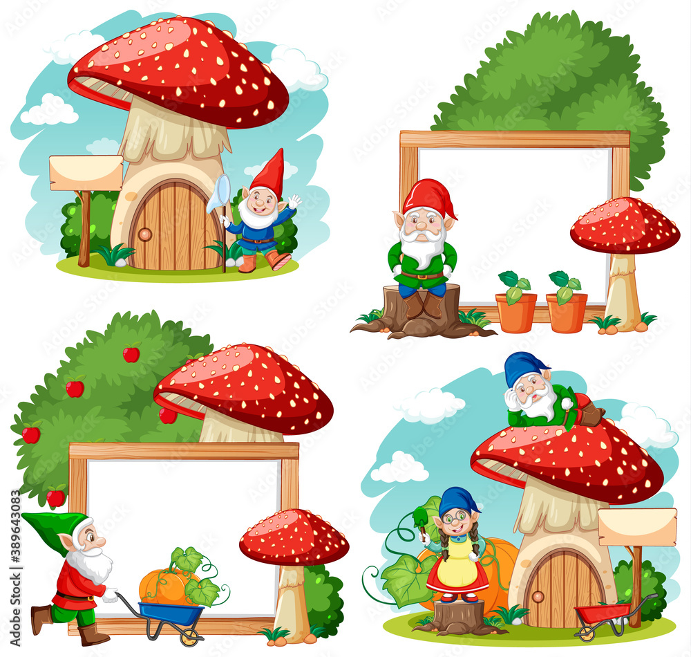 Obraz premium Set of garden gnome cartoon character on white background