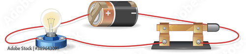 Diagram showing electric circuit with battery and lightbulb