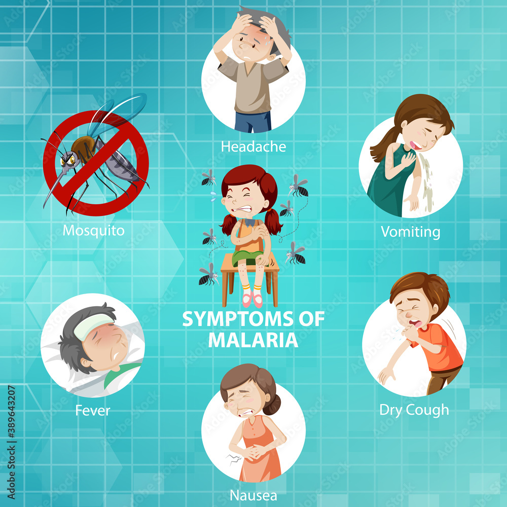 Symptoms of malaria cartoon style infographic Stock Vector | Adobe Stock