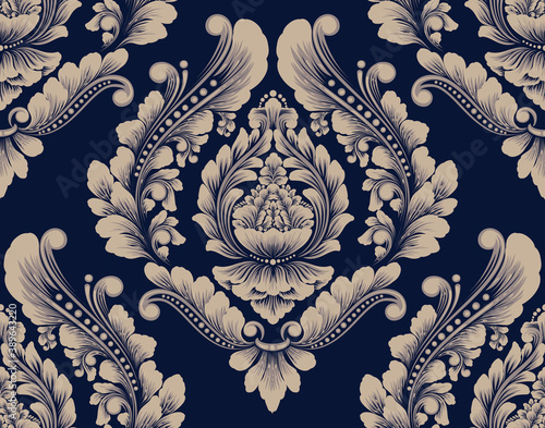 Damask seamless pattern element. Vector classical luxury old fashioned damask ornament, royal victorian seamless texture for wallpapers, textile, wrapping. Vintage exquisite floral baroque template.
