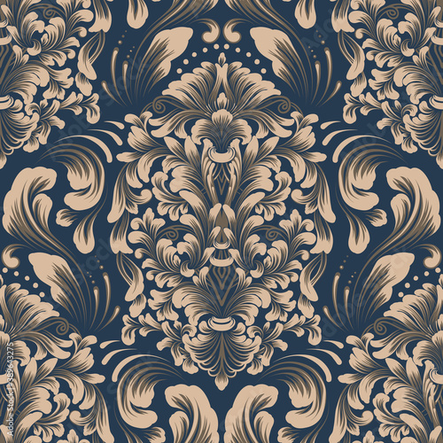 Damask seamless pattern element. Vector classical luxury old fashioned damask ornament, royal victorian seamless texture for wallpapers, textile, wrapping. Vintage exquisite floral baroque template.