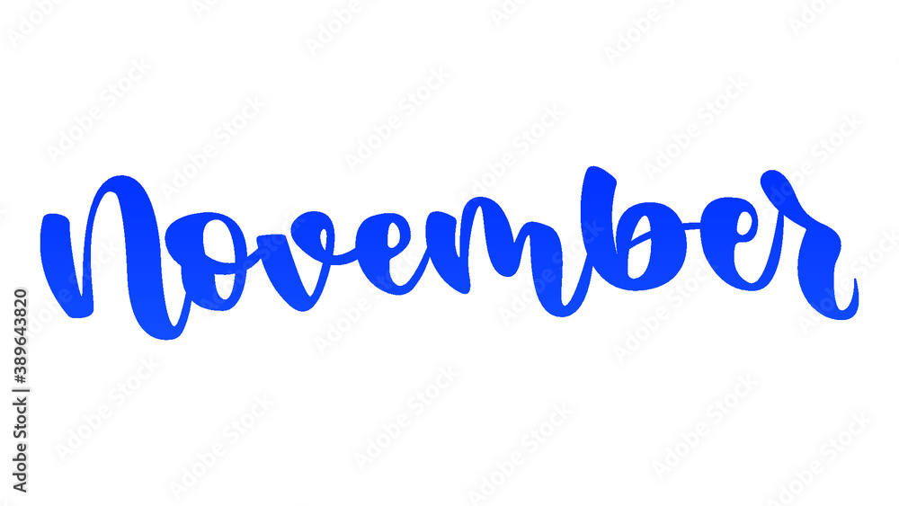 Vector illustration. Handwritten lettering of Hello November. Objects isolated on white background. Blue gradient Vector illustration. Handwritten lettering of Hello November. Objects isolated on white background. Blue gradient