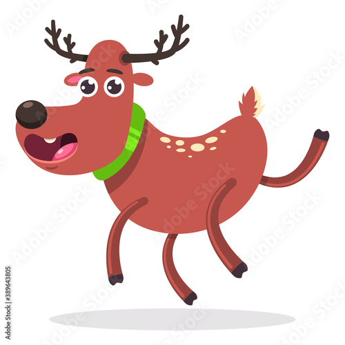 Cute Christmas reindeer vector cartoon character isolated on a white background.