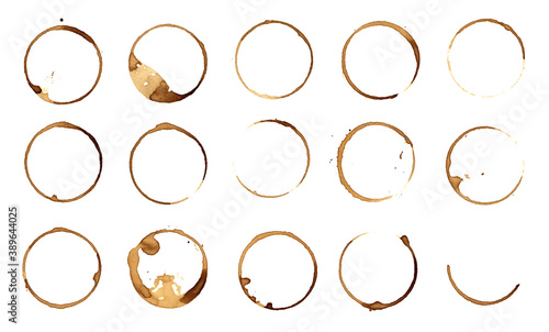 Coffee cup rings isolated on white watercolor paper background