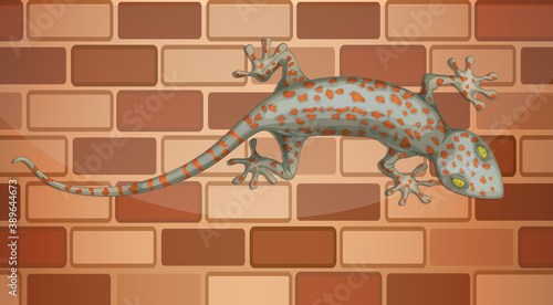 Gecko on brick wall in cartoon style