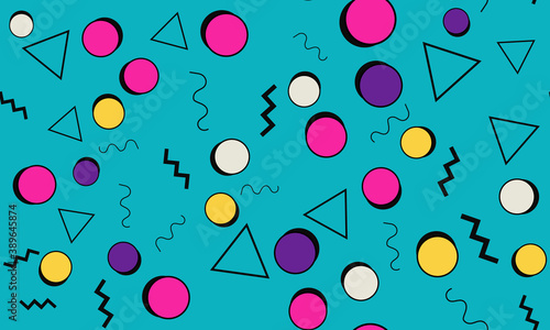 Memphis Seamless Pattern. Fun Background. Vector Illustration. Abstract Colorful Fun. Hipster Style 80s-90s.
