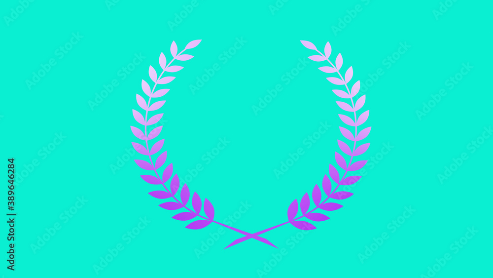 Beautiful purple and white gradient wreath icon on cyan background, Best wheat icon Beautiful purple and white gradient wreath icon on cyan background, Best wheat icon