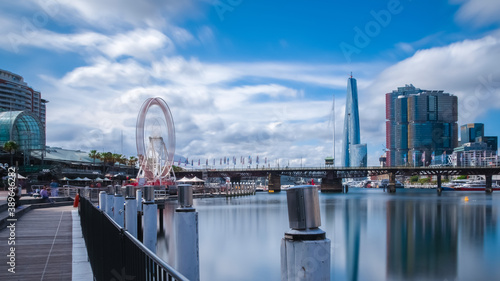 Panoramic view of Sydney Harbour and City Skyline of Darling Harbour and Barangaroo Australia