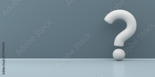 Large white question mark on a blue interior background. 3d rendering. Illustration for advertising.