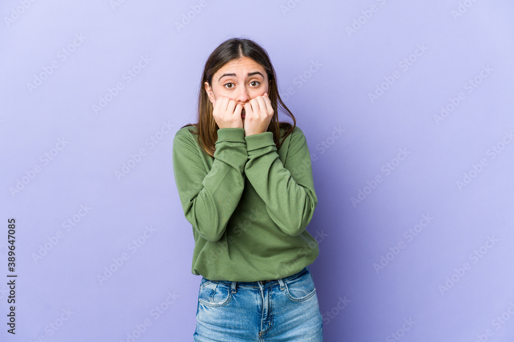 Young caucasian woman biting fingernails, nervous and very anxious. Young caucasian woman biting fingernails, nervous and very anxious.