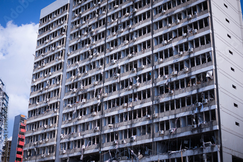 Broken buildings that are destroyed from Beirut's port explosion August 4th 2020