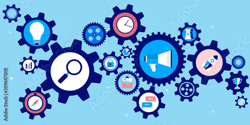 Running a business vector illustration - Gears and cog wheels with business icons.
